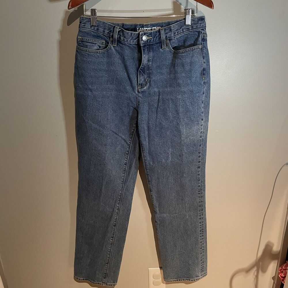 Lands End womens Sz 8 High Rise Straight Jean Denim Jeans‎ Straight Blue EUC